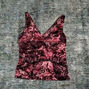 I.N.C. International Concepts Petite Burgundy Plum Printed Silk Tank ✨Like New✨